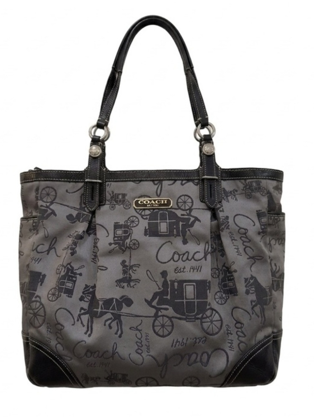 Coach Gray Tote with Black Trim and Signature Carriage Print